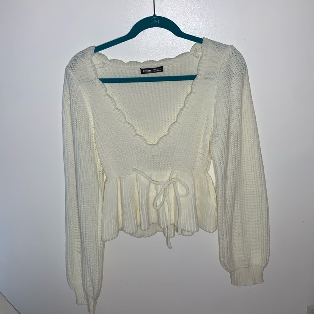 Crochet Knit Long Sleeve V Neck Sweater - Picture 2 of 6